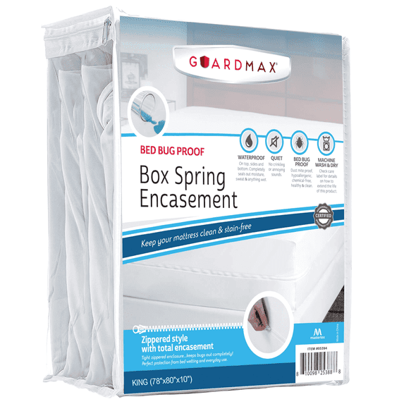 Guardmax Premium Box Spring Cover - King Size Waterproof and Bed Bug Proof Zippered Box Spring Encasement - 6 Side Absorbent Boxspring Protects Against Bed Bugs, Dust Mites, Dirt, Spills, and Stains.