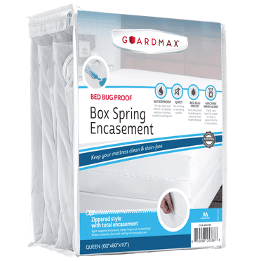 Guardmax Premium Box Spring Cover - Queen Size Waterproof and Bed Bug Proof Zippered Box Spring Encasement - 6 Side Absorbent Boxspring Protects Against Bed Bugs, Dust Mites, Dirt, Spills, and Stains