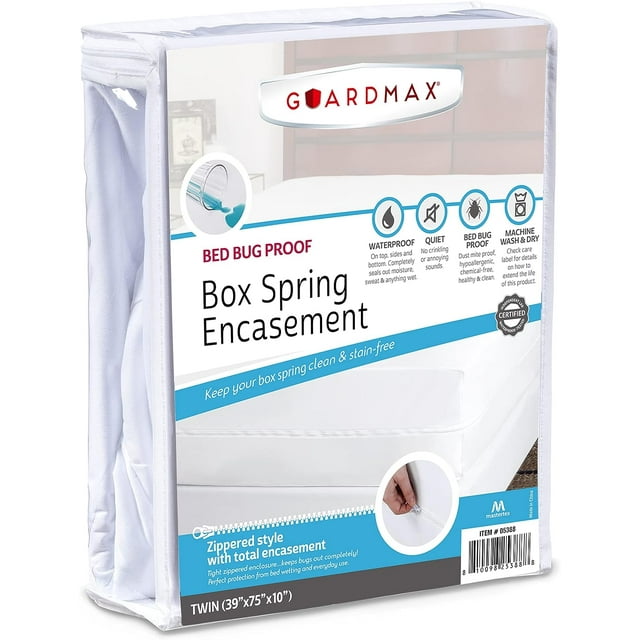 Guardmax Box Spring Cover Queen Waterproof and BedBug Zippered Box