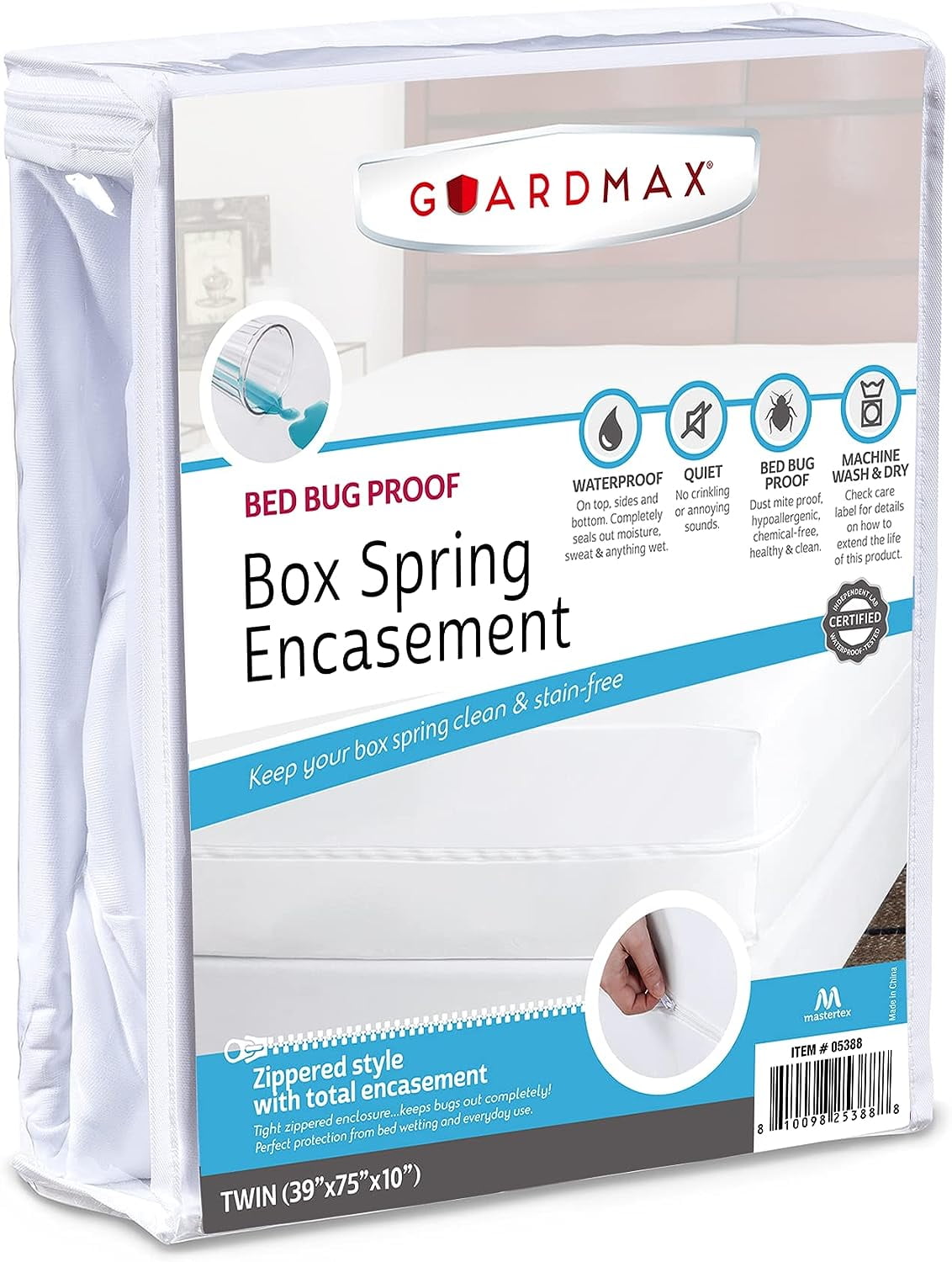 Guardmax Box Spring Cover Twin Waterproof and BedBug Zippered Box