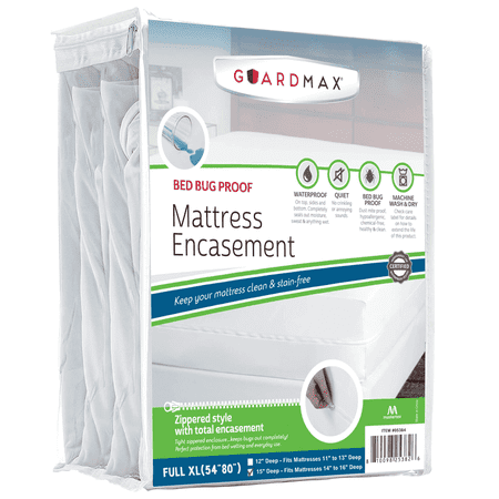 Guardmax Jersey Knitted Full XL Zippered Mattress Encasement with Deep Pockets - Waterproof & Bed Bug Proof Mattress Protector - Comfortable, Soft, and Noiseless Zippered Bedding - (54x 80 x 15)