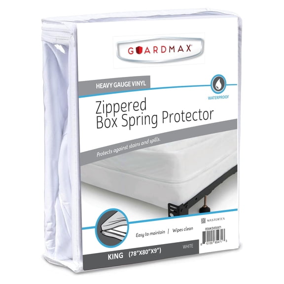 Guardmax Heavy Duty Vinyl Box Spring Cover - King Size Waterproof Breathable Zippered Box Spring Encasement - 6 Side Absorbent Boxspring Protects Against Dust Mites, Dirt, Spills, and Stains.