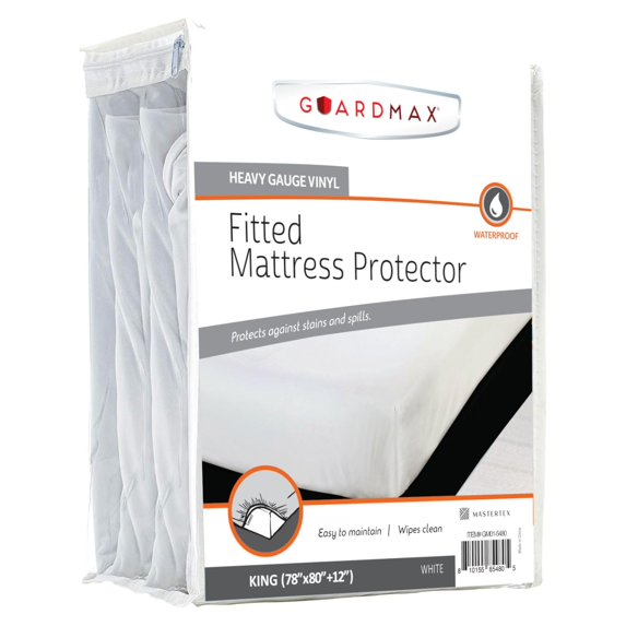 Guardmax Heavy Gauge Vinyl King Size Mattress Protector - Waterproof & Dust Mite Proof Mattress Cover with Stretchable Pockets - Soft, Comfortable, & Noiseless Waterproof Fitted Sheet.(78 x 80 x 12)