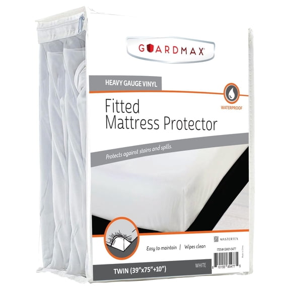 Guardmax Heavy Gauge Vinyl Twin Size Mattress Protector - Waterproof & Dust Mite Proof Mattress Cover with Stretchable Pockets - Soft, Comfortable, & Noiseless Waterproof Fitted Sheet.(39 x 75 x 10)