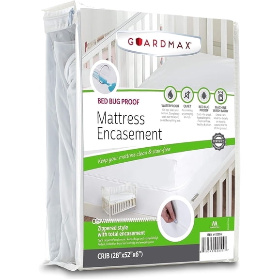 Guardmax Jersey Knitted Crib Size Zippered Mattress Encasement - Waterproof & Bed Bug Proof Mattress Protector - Comfortable, Soft, and Noiseless Zippered Bedding - Dust Mite Proof (28 x 52 x 6)