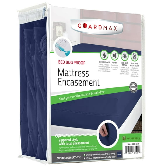 Guardmax Jersey Knitted Short Queen Zippered Mattress Encasement - Waterproof & Bed Bug Proof Mattress Protector - Comfortable, Soft, and Noiseless Zippered Bedding - Dust Mite Proof (60 x 75 x 12)