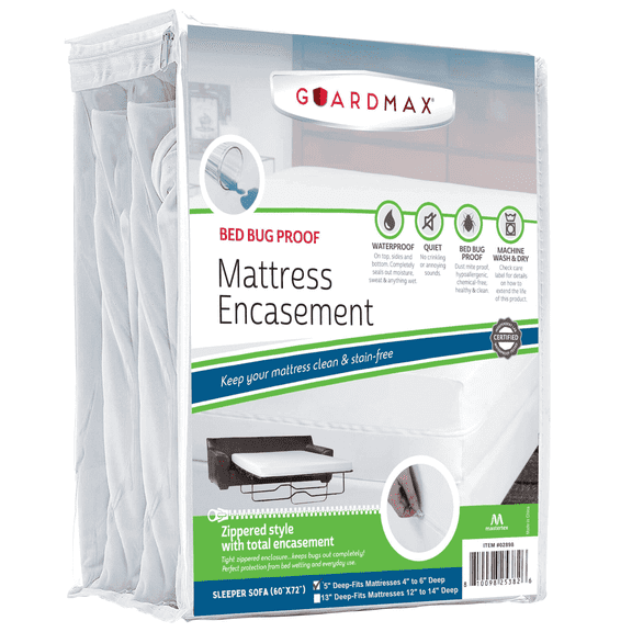 Guardmax Jersey Knitted Sleeper Sofa Zippered Mattress Encasement - Waterproof & Bed Bug Proof Mattress Protector - Comfortable, Soft, and Noiseless Zippered Bedding - Dust Mite Proof (60 x 72 x 5)