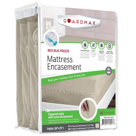 Guardmax Jersey Knitted Twin Zippered Mattress Encasement - Waterproof & Bed Bug Proof Mattress Protector - Comfortable, Soft, and Noiseless Zippered Bedding - Dust Mite Proof (39 x 75 x 10)