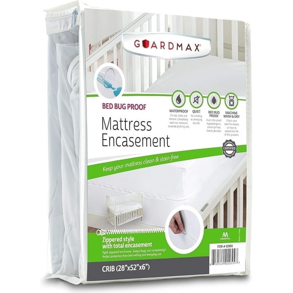Guardmax Jersey Knitted Crib Size Zippered Mattress Encasement - Waterproof & Bed Bug Proof Mattress Protector - Comfortable, Soft, and Noiseless Zippered Bedding - Dust Mite Proof (28 x 52 x 6)