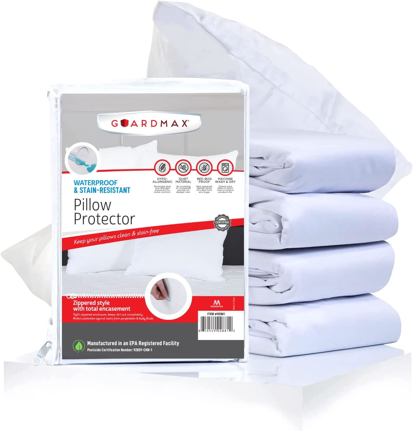 Guardmax Pillow Protector With Zipper Queen Size (4 Pack