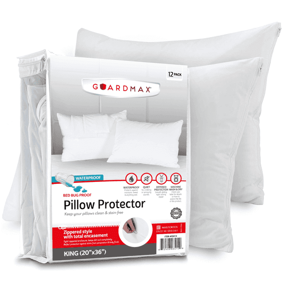 Guardmax Jersey Knitted Pillow Protector with Zipper King Size - 12 Pack - 100% Waterproof, Bed Bug Proof, Dust Mite Proof, & Hypoallergenic Pillow Covers - Premium Zippered Pillow Cases. (20 X 36)