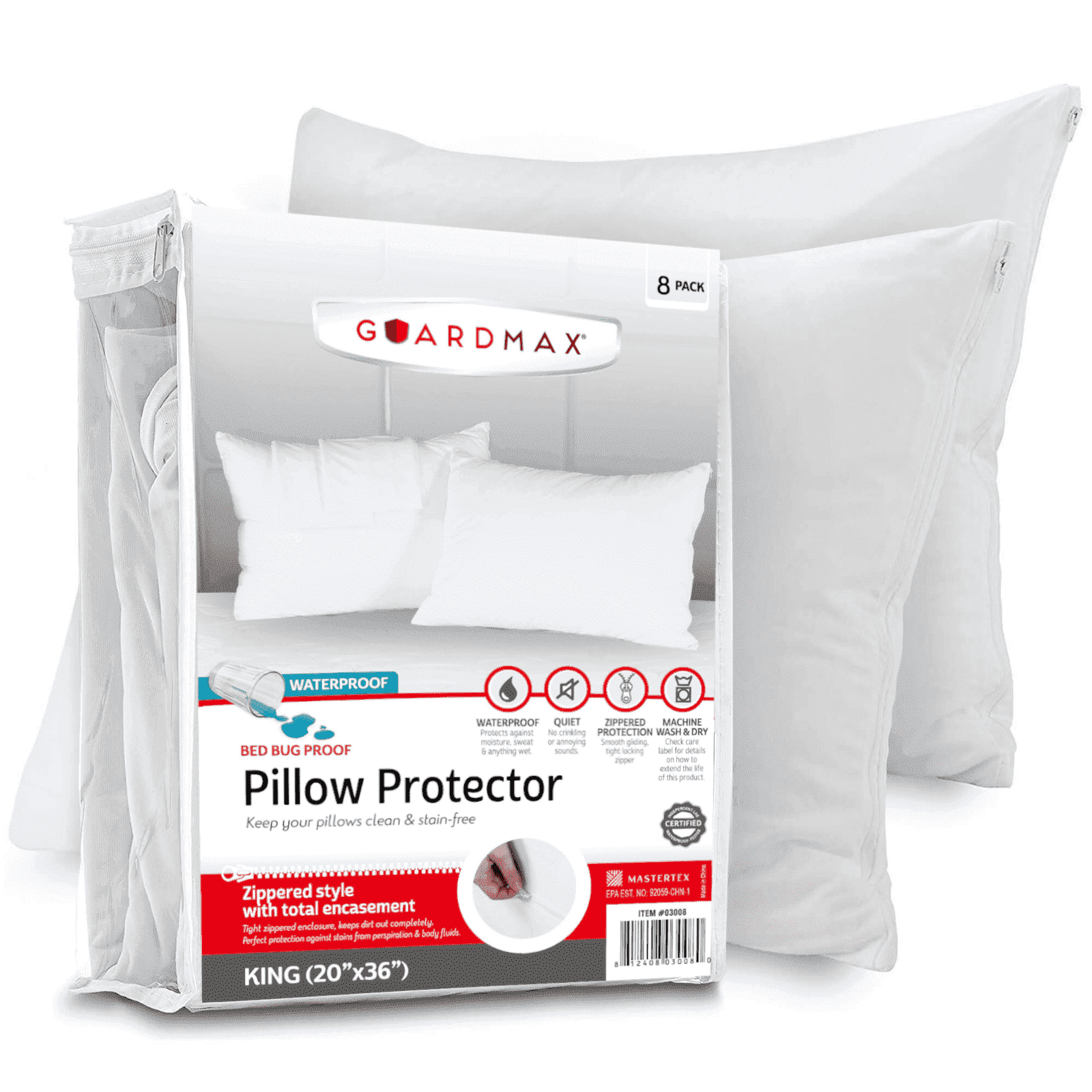 Guardmax Guardmax King Size Pillow Protector (8 Pack) - Waterproof, Bed Bug ...