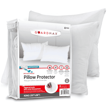 Guardmax Jersey Knitted Pillow Protector with Zipper King Size - 8 Pack - 100% Waterproof, Bed Bug Proof, Dust Mite Proof, & Hypoallergenic Pillow Covers - Premium Zippered Pillow Cases. (20 X 36)