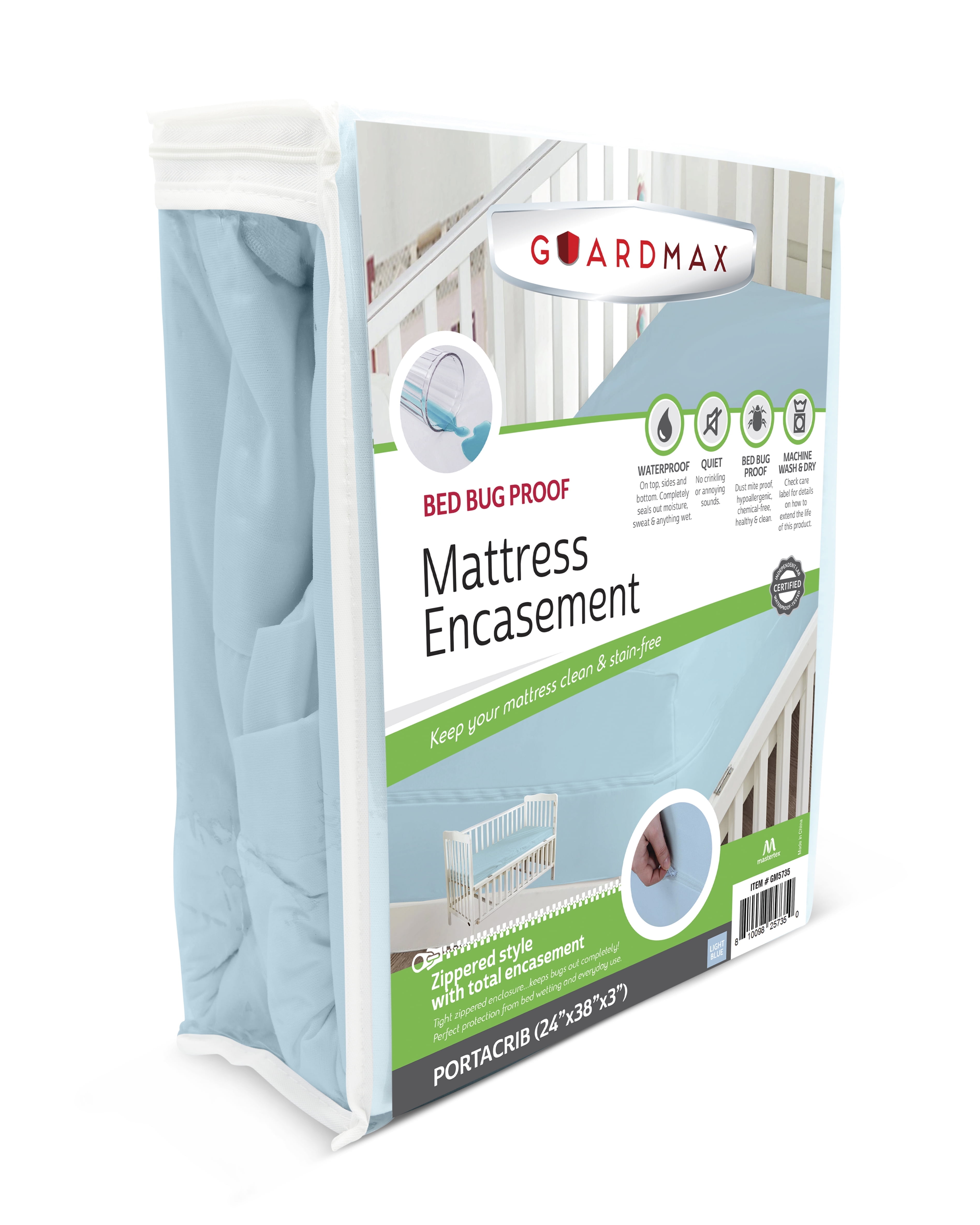 Light Blue Waterproof Hypoallergenic Mini Crib Mattress Encasement