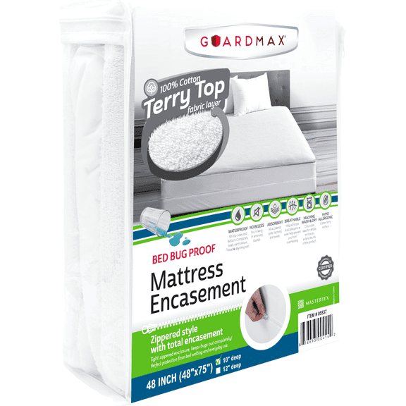 Guardmax Terry Cotton RV Size Zippered Mattress Encasement - Waterproof & Bed Bug Proof Mattress Protector - Comfortable, Soft, and Noiseless Zippered Bedding - Dust Mite P0roof (48 x 75 x 10)
