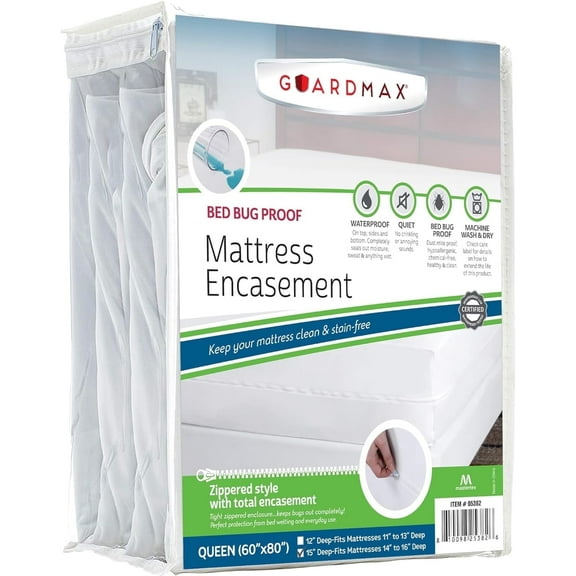 Guardmax Jersey Knitted Queen Zippered Mattress Encasement with Deep Pockets - Waterproof & Bed Bug Proof Mattress Protector - Comfortable, Soft, and Noiseless Zippered Bedding - (60 x 80 x 15)