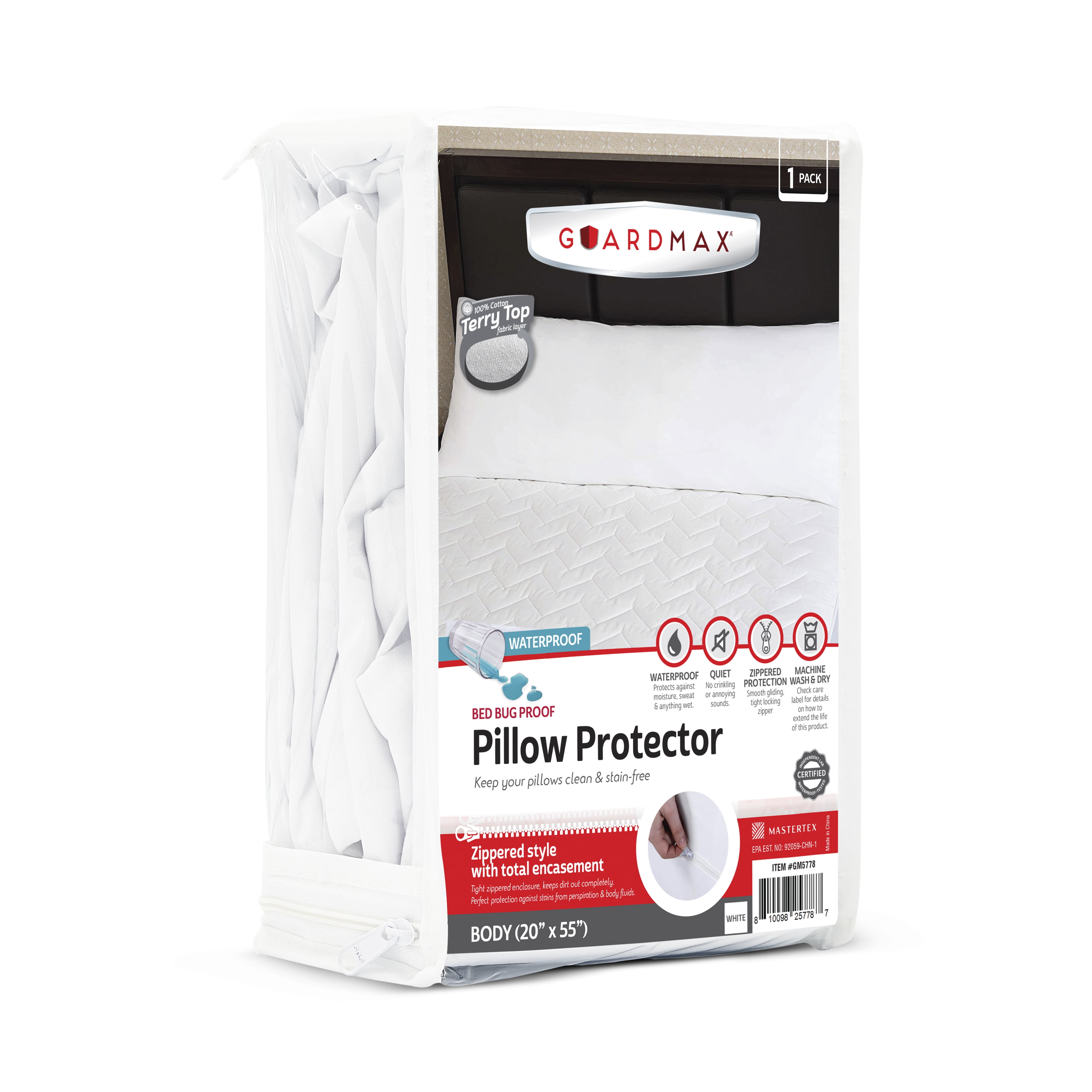 Guardmax Terry Cotton Waterproof Pillow Protector Body Size Zippered