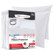 Guardmax Terry Cotton Pillow Protector with Zipper Standard Size - 2 Pack -100% Waterproof, Bed Bug Proof, Dust Mite Proof, Hypoallergenic Pillow Covers - Premium Zippered Pillow Cases. 20 X 26