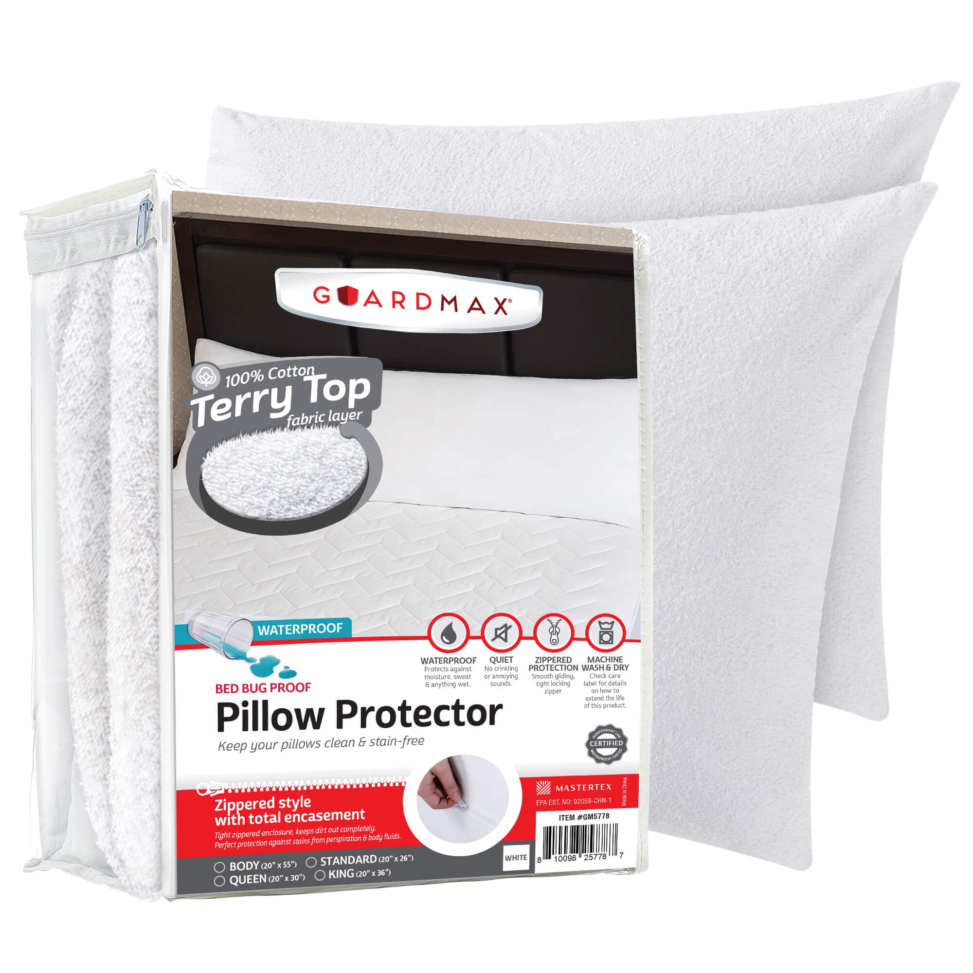 Guardmax Terry Cotton Waterproof Queen Size Zippered Bed Bug Pillow