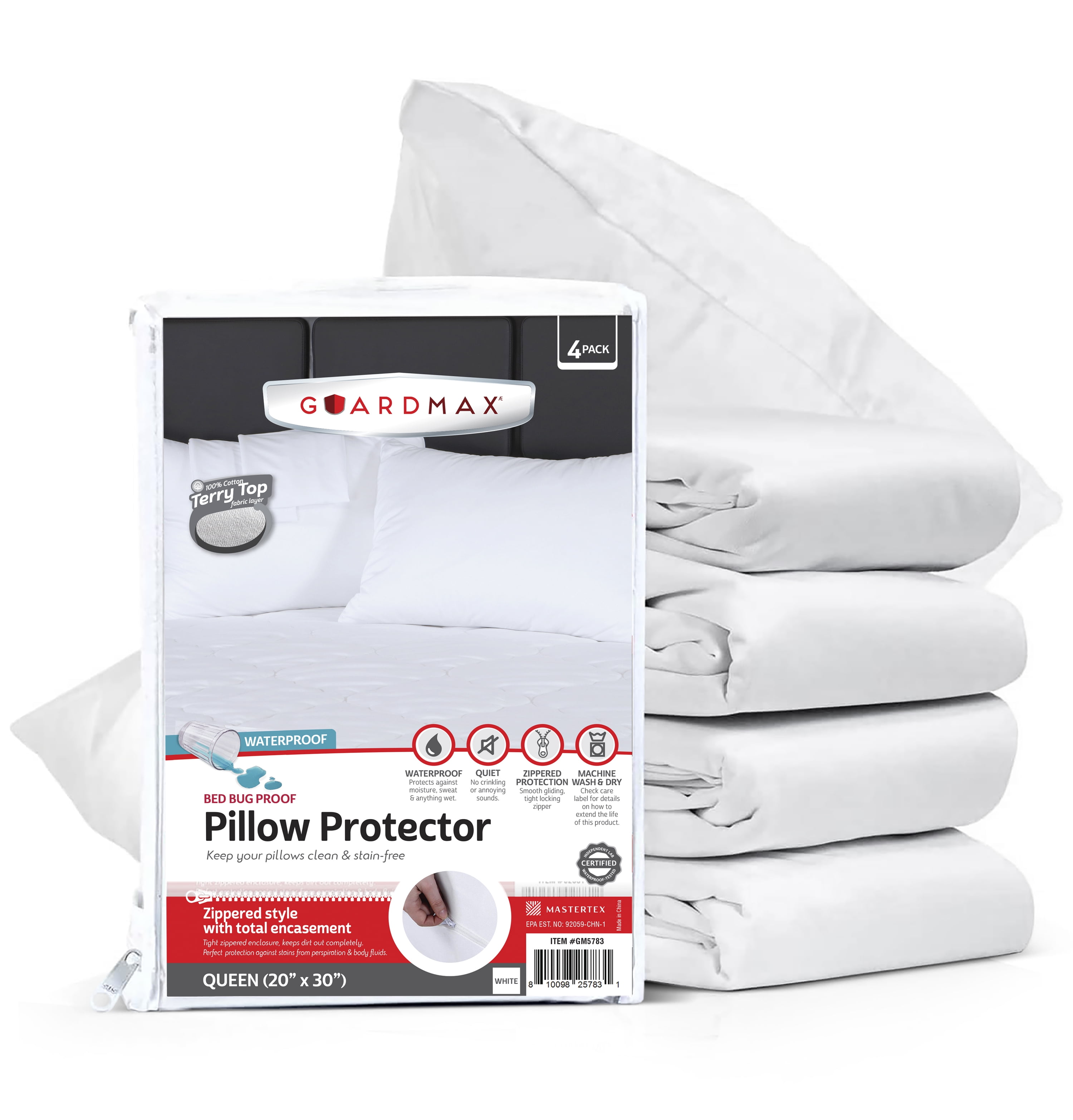 Guardmax Terry Cotton Waterproof Queen Size Zippered Bed Bug Pillow
