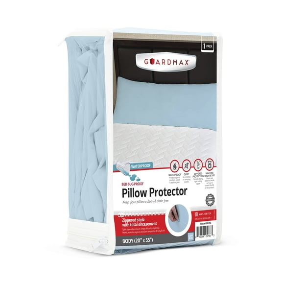 Guardmax Jersey Knitted Pillow Protector with Zipper Body Size - 100% Waterproof, Bed Bug Proof, Dust Mite Proof, & Hypoallergenic Pillow Covers - Premium Zippered Pillow Cases. (20 X 55)