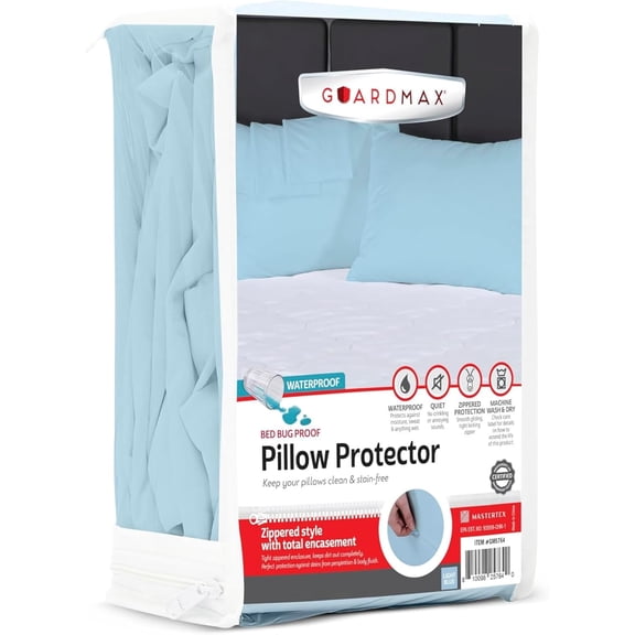 Guardmax Waterproof Pillow Protector Blue Standard Size - Zippered Bed Bug Pillow Protector 12 Pack - Hypoallergenic Pillow Case Cover Protects from Bedbug, Dust Mite, and Liquid Spills-(20X26)