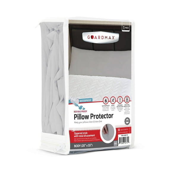 Guardmax Jersey Knitted Pillow Protector with Zipper Body Size - 100% Waterproof, Bed Bug Proof, Dust Mite Proof, & Hypoallergenic Pillow Covers - Premium Zippered Pillow Cases. (20 X 55)