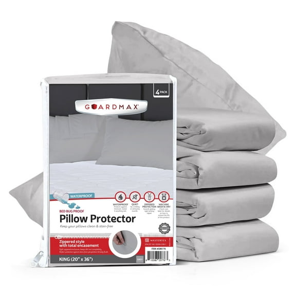 Guardmax Jersey Knitted Pillow Protector with Zipper King Size - 4 Pack - 100% Waterproof, Bed Bug Proof, Dust Mite Proof, & Hypoallergenic Pillow Covers - Premium Zippered Pillow Cases. (20 X 36)