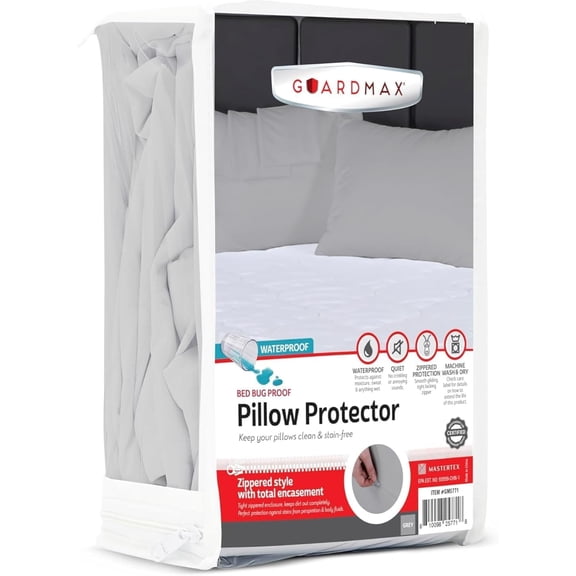Guardmax Waterproof Pillow Protector Grey Queen Size - Zippered Bed Bug Pillow Protector 6 Pack - Hypoallergenic Pillow Case Cover Protects from Bedbug, Dust Mite, and Liquid Spills - (20 X 30)
