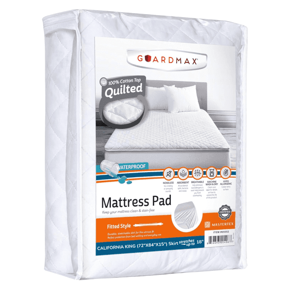 Guardmax Waterproof Quilted Fitted Mattress Pad | Hypoallergenic Cover | Breathable, Noiseless Barrier | Cal King (72 x 84 x 15")