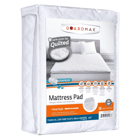 Guardmax Waterproof Quilted Fitted Mattress Pad | Hypoallergenic Cover | Breathable, Noiseless Barrier | Twin XL (39 x 80 x 13")
