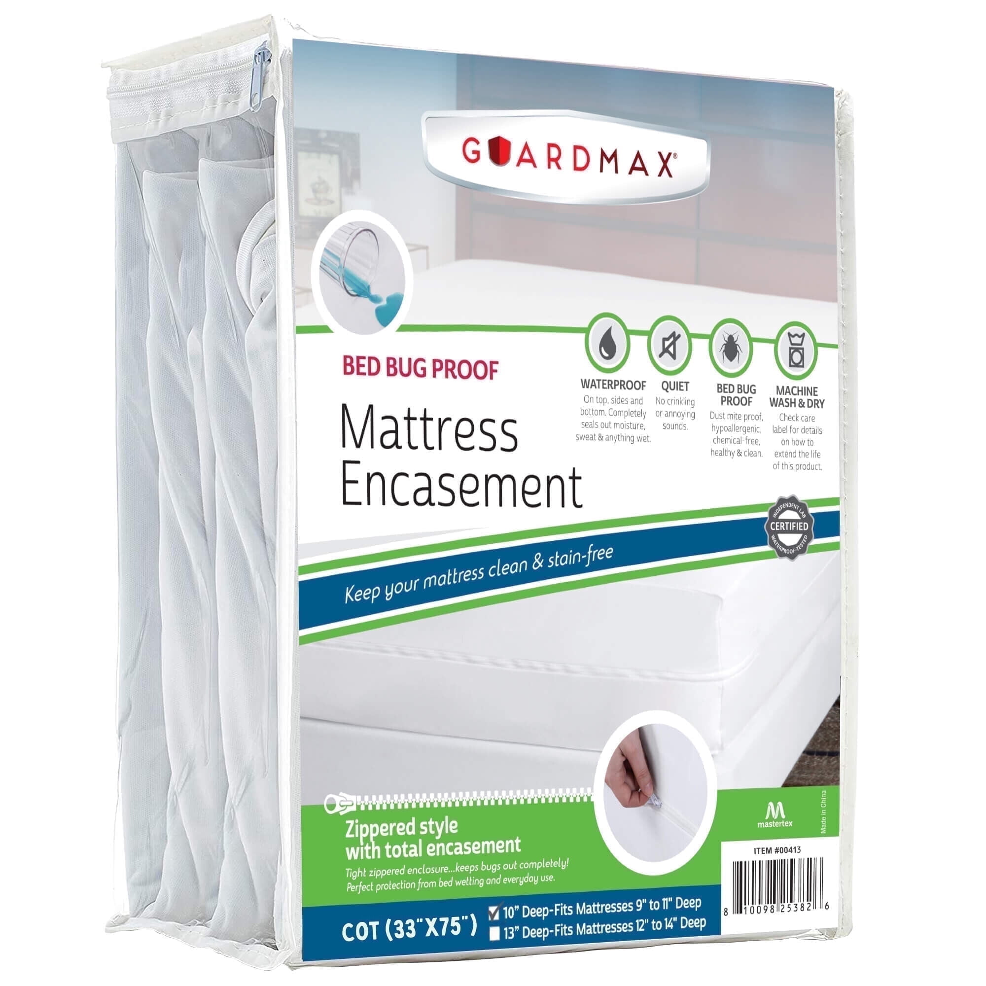Guardmax Jersey Knitted Cot Size Zippered Mattress Encasement - Waterproof & Bed Bug Proof Mattress Protector - Comfortable, Soft, and Noiseless Zippered Bedding - Dust Mite Proof (33 x 75 x 10)