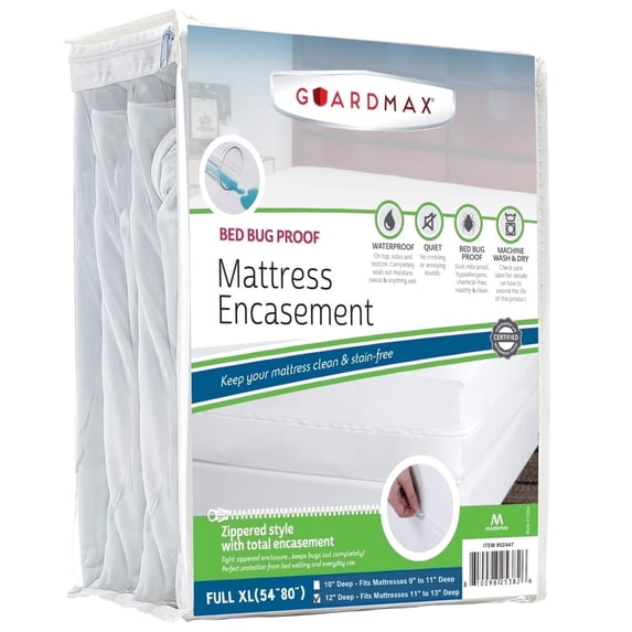 Guardmax Jersey Knitted Full XL Zippered Mattress Encasement - Waterproof & Bed Bug Proof Mattress Protector - Comfortable, Soft, and Noiseless Zippered Bedding - Dust Mite Proof (54 x 80 x 12)