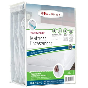 Guardmax Jersey Knitted King Zippered Mattress Encasement - Waterproof & Bed Bug Proof Mattress Protector - Comfortable, Soft, and Noiseless Zippered Bedding - Dust Mite Proof (78 x 80 x 12)