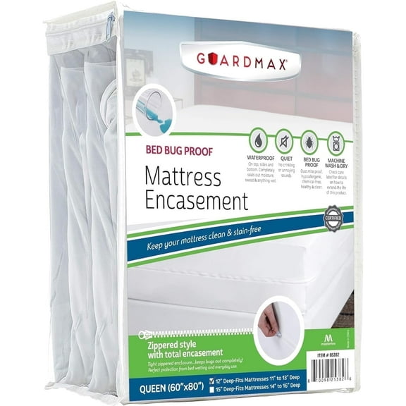Guardmax Jersey Knitted Queen Zippered Mattress Encasement - Waterproof & Bed Bug Proof Mattress Protector - Comfortable, Soft, and Noiseless Zippered Bedding - Dust Mite Proof (60 x 80 x 12)