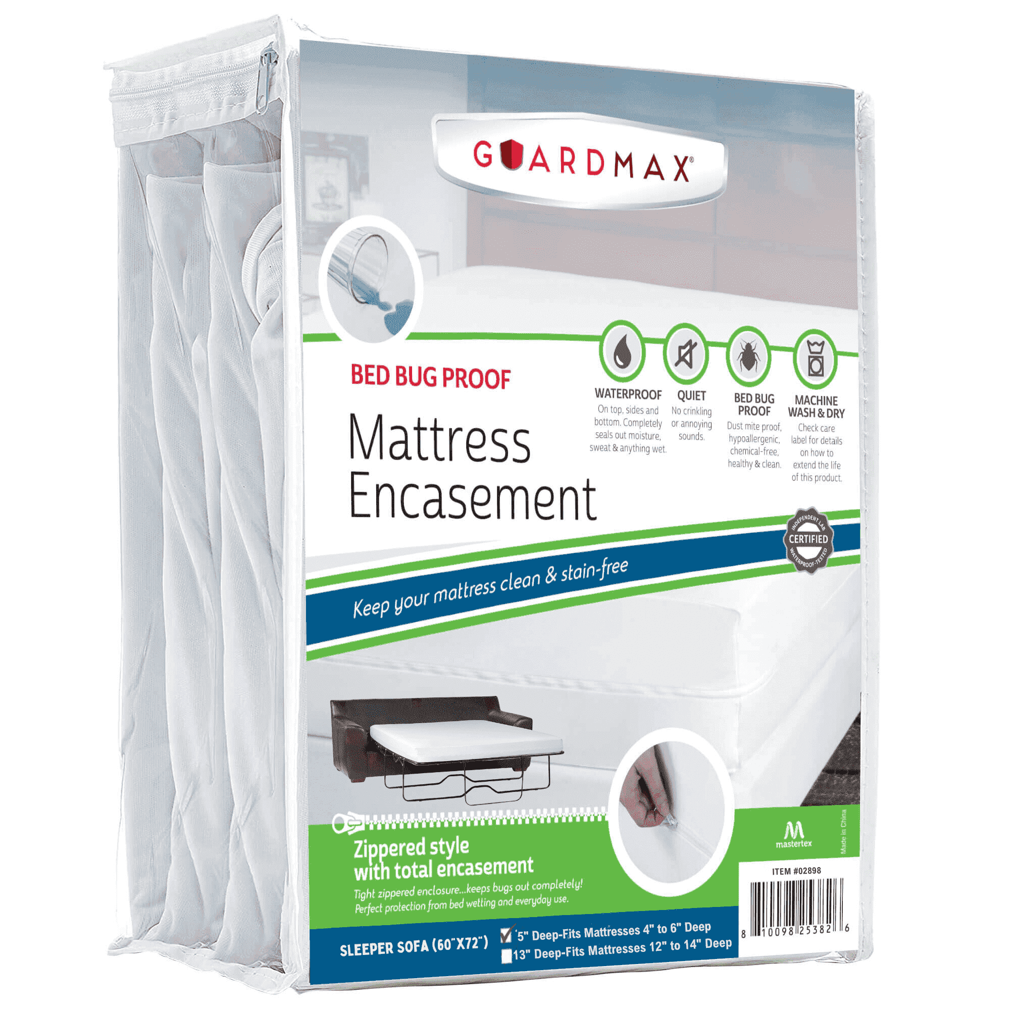 Guardmax Jersey Knitted Sleeper Sofa Zippered Mattress Encasement - Waterproof & Bed Bug Proof Mattress Protector - Comfortable, Soft, and Noiseless Zippered Bedding - Dust Mite Proof (60 x 72 x 5)