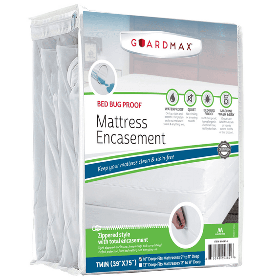 Guardmax Jersey Knitted Twin Zippered Mattress Encasement - Waterproof & Bed Bug Proof Mattress Protector - Comfortable, Soft, and Noiseless Zippered Bedding - Dust Mite Proof (39 x 75 x 10)