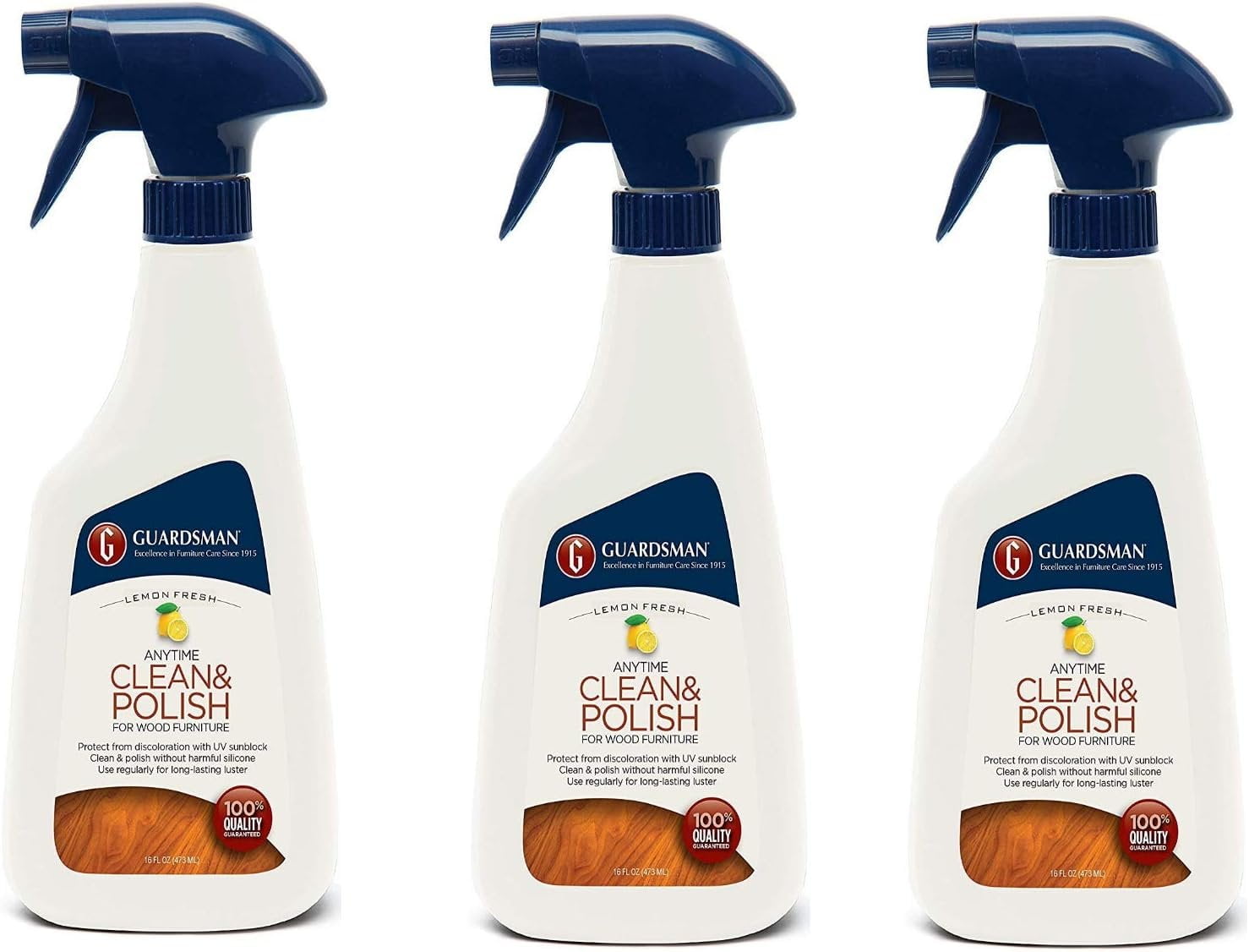 Guardsman Clean & Polish for Wood Furniture - Lemon Fresh - 16 oz - Silicone Free, UV Protection - 461300 3 Pack
