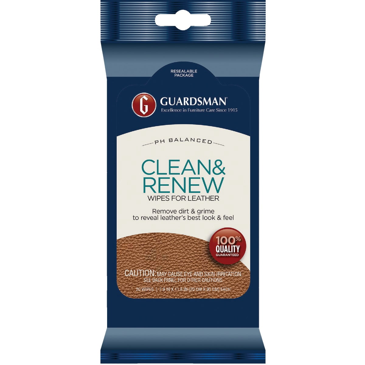 Guardsman Clean & Renew Leather Wipes - 20 Count - Removes Dirt & Grime, Great For Leather Furniture & Car Interiors - 2 Pack