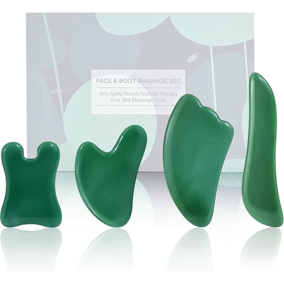 Guasha Massage Tool, 4 Pcs Gua Sha Facial Tool, Guasha Board for SPA Acupuncture Therapy Trigger Point Treatment, Gua Sha Scraping Massage Tool (Green)