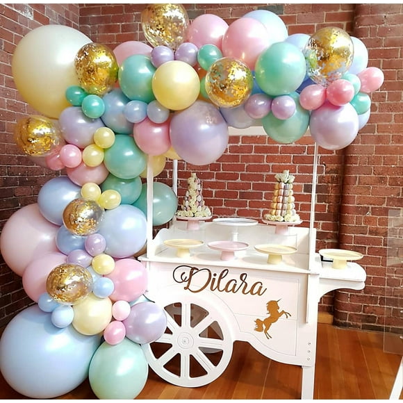 GuassLee 105pcs Pastel Balloons Arch Garland Kit 5" 10" 12" 18 inch Macaron Color Pastel Balloons Different Sizes and Gold Confetti Balloons Set for Easter Wedding Birthday Baby Shower Party