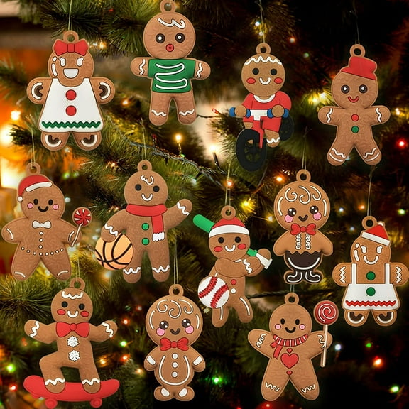GuassLee 12pcs 3 inch Tall Gingerbread Man Ornaments , Plastic Gingerbread Figurines Christmas Holiday Decorations