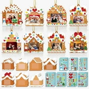 GuassLee 28 Pack Christmas Picture Frame Craft Kits for Kids, Xmas DIY Gingerbread House Candy Photo Craft Christmas Hanging Frame Ornaments for Xmas Tree Holiday Art Decorations Home Class Game