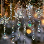 OuMuaMua 18pcs Christmas Tree Decoration Crystal Ornaments Hanging Acrylic Snowflake Drop Ornaments for Christmas Tree Winter New Year Party Supplies