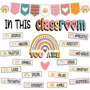 OuMuaMua Boho Rainbow Motivational Posters, Bulletin Board Decorations for Classroom and Teachers, Set of 32