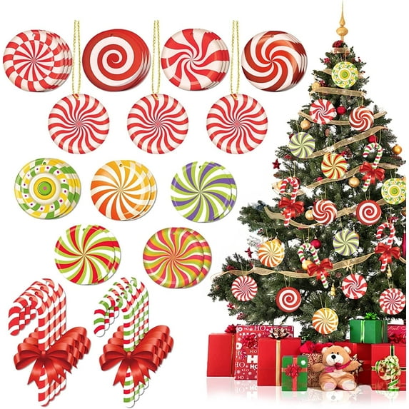 GuassLee 33pcs Christmas Decorations Candy Tree Ornaments - Colorful Candy Cane Lollipop Peppermint Hanging Christmas Ornaments for Christmas Tree Winter New Year Party Decor