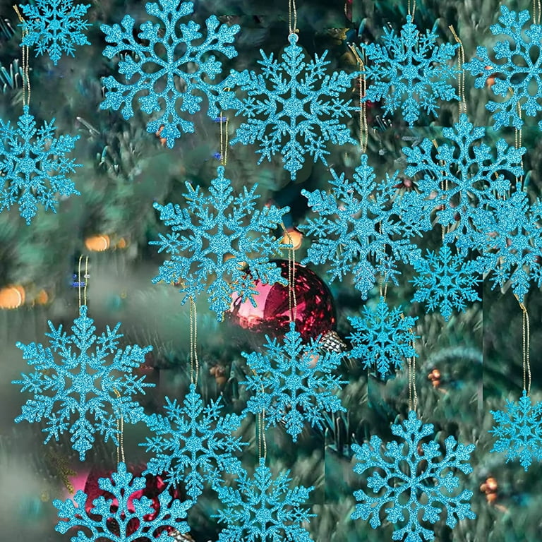 GuassLee 36 Pack Plastic Blue Snowflake Ornaments , Hanging Decorations for  Christmas Tree