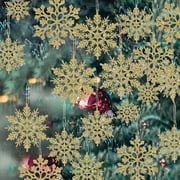 GuassLee 36 Pack Plastic Gold Snowflake Ornaments , Hanging Decorations for Christmas Tree