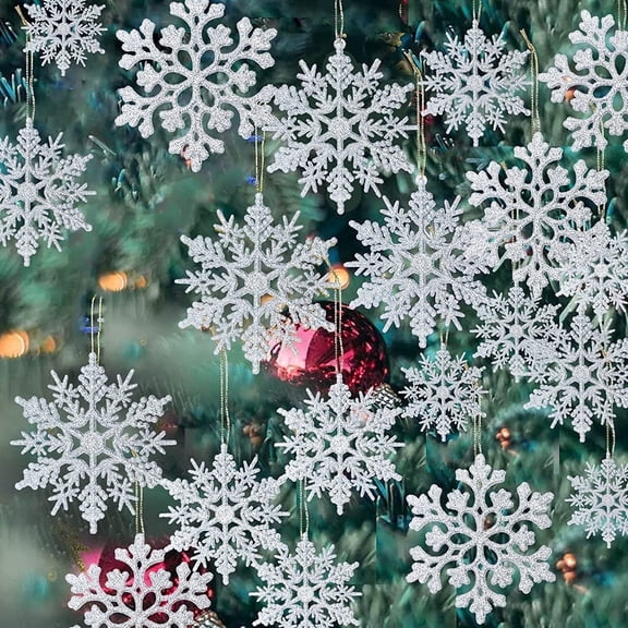 GuassLee 36 Pack Plastic Silver Snowflake Ornaments , Hanging Decorations for Christmas Tree