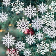 GuassLee 36 Pack Plastic White Snowflake Ornaments Decorations, Hanging Decorations for Christmas Tree
